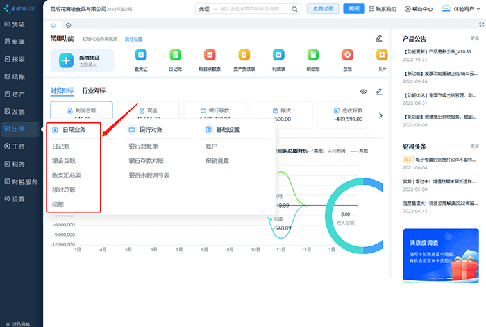 精斗云出纳系统日常处理项