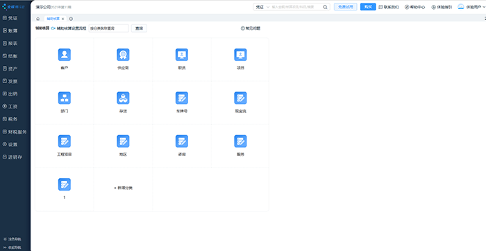 金蝶精斗云辅助核算页面