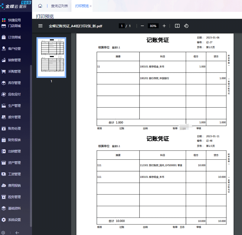 打印效果预览